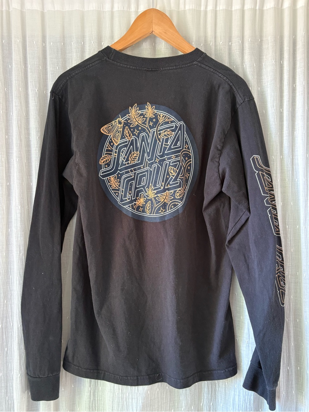 Santa Cruz Skateboards Black Long-Sleeve Tee with Gold-Accent Back Graphic